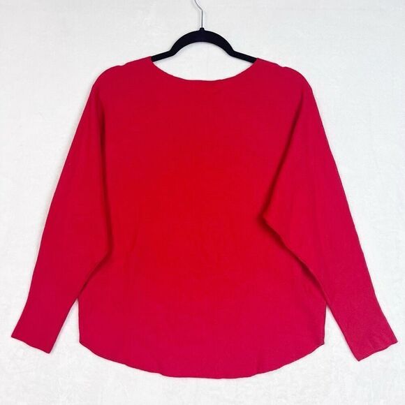 LIV Milano Deep Red Bow Rhinestone Embellished Sweater Dolman Sleeve Size L NWT - Picture 6 of 9